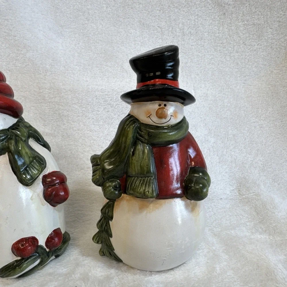 Vintage Set of 2‎ Ceramic Snowman Figurines Christmas Holiday Decor